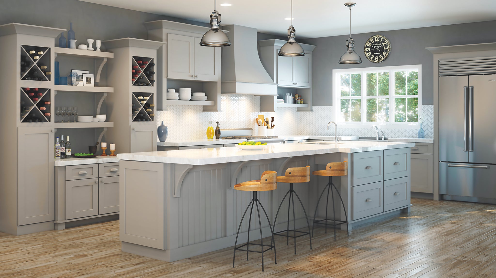 Grey painted outlet kitchen cabinets