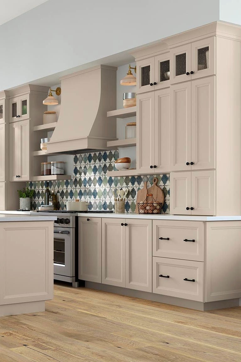 kitchen with painted oat cabinets